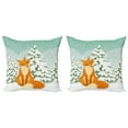 thumbnail image 1 of Ambesonne Fox Throw Pillow Cover 2 Pack, Red Fox Winter Forest Xmas, 20", Almond Green Orange, 1 of 2