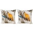 thumbnail image 1 of Ambesonne Fox Throw Pillow Cover 2 Pack, Red Fox in Snowy Nature, 16", Marigold Brown White, 1 of 2