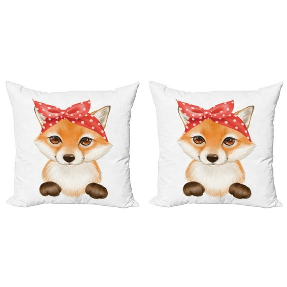 Ambesonne Fox Throw Pillow Cover 2 Pack, Wild Animal Drawing, 18", Apricot Dark Coral