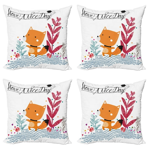 Ambesonne Fox Throw Pillow Cover 4 Pack, Character Geometric, 18", Multicolor
