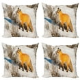 thumbnail image 1 of Ambesonne Fox Throw Pillow Cover 4 Pack, Red Fox in Snowy Nature, 24", Marigold Brown White, 1 of 5