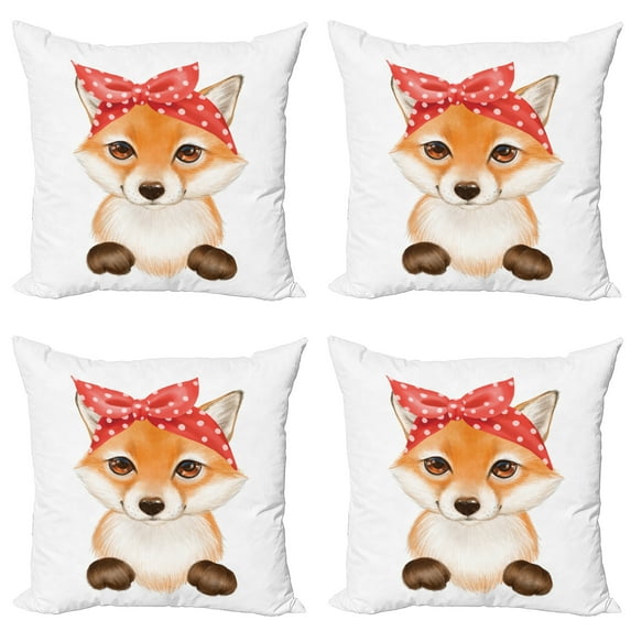 Ambesonne Fox Throw Pillow Cover 4 Pack, Wild Animal Drawing, 16", Apricot Dark Coral