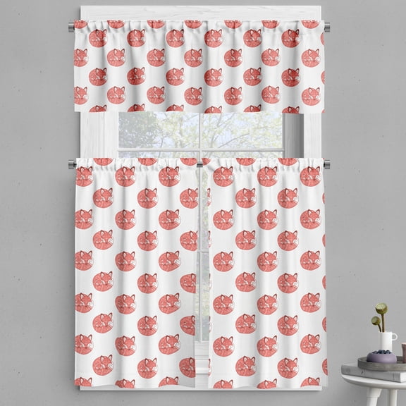 Ambesonne Fox Valance & Curtain, Forest Animal with the, 55"x24", Dark Salmon Paprika