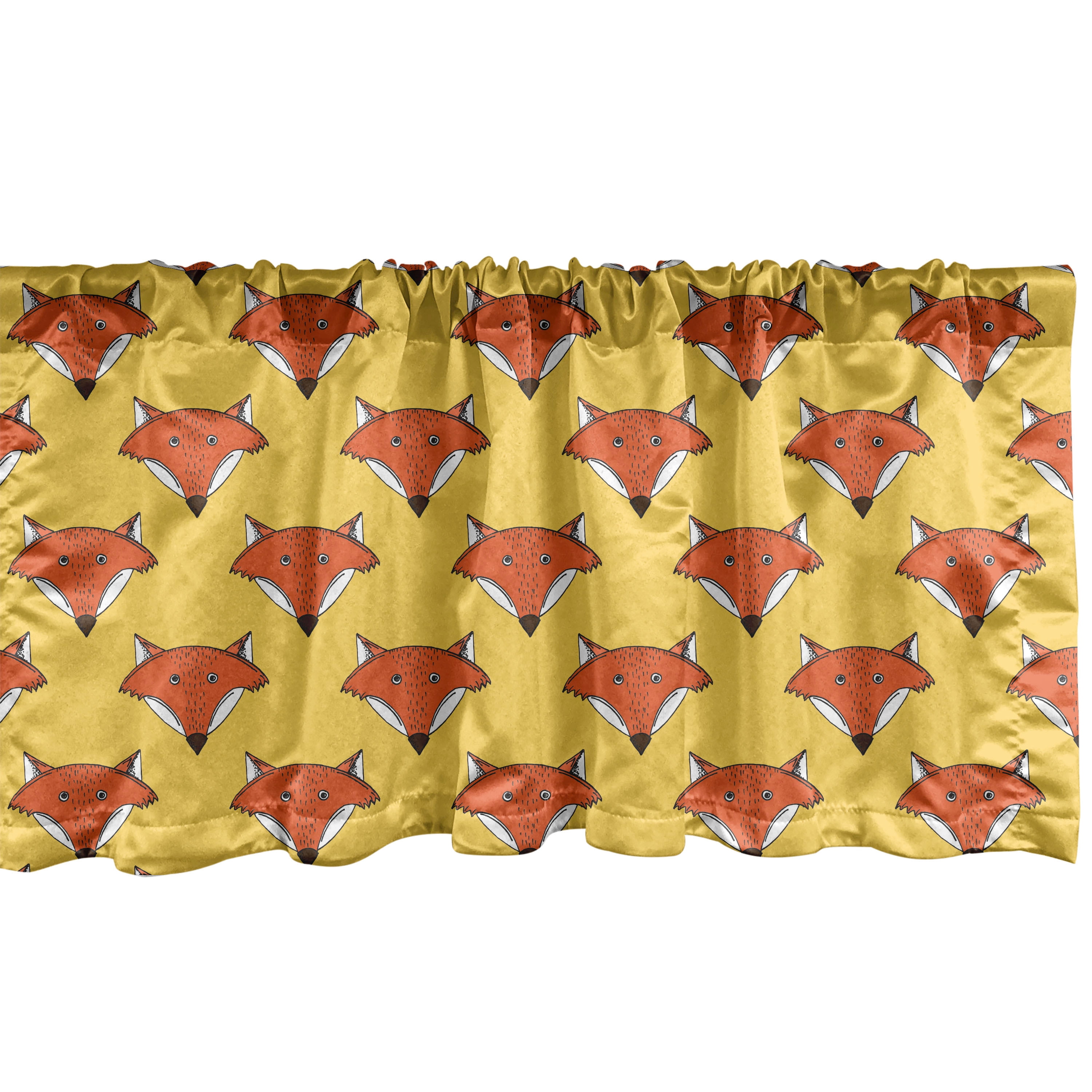 Ambesonne Fox Window Valance, Forest Animal Faces Cartoon, 54