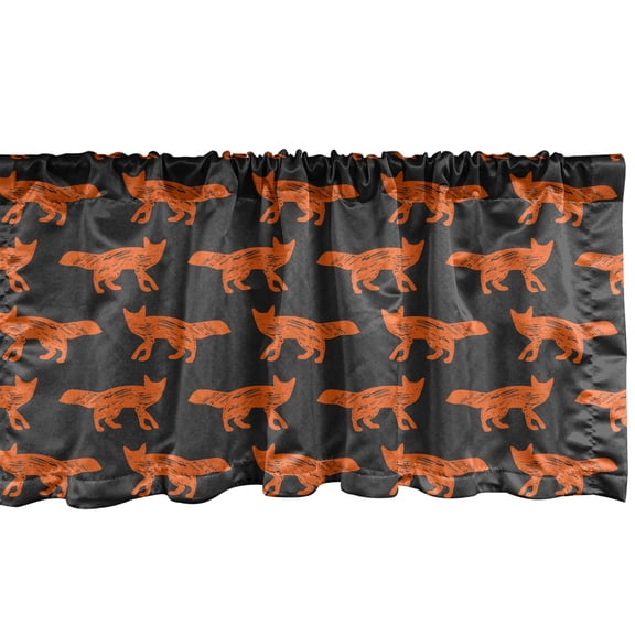 Ambesonne Fox Window Valance, Forest Animal Silhouette, 54" X 12", Orange Charcoal Grey