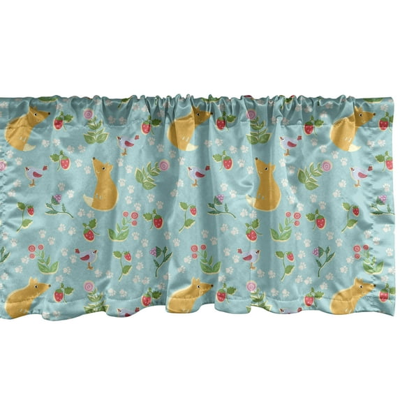 Ambesonne Fox Window Valance, Fruits Berries Birds Art, 42" x 18", Pale Seafoam and Orange