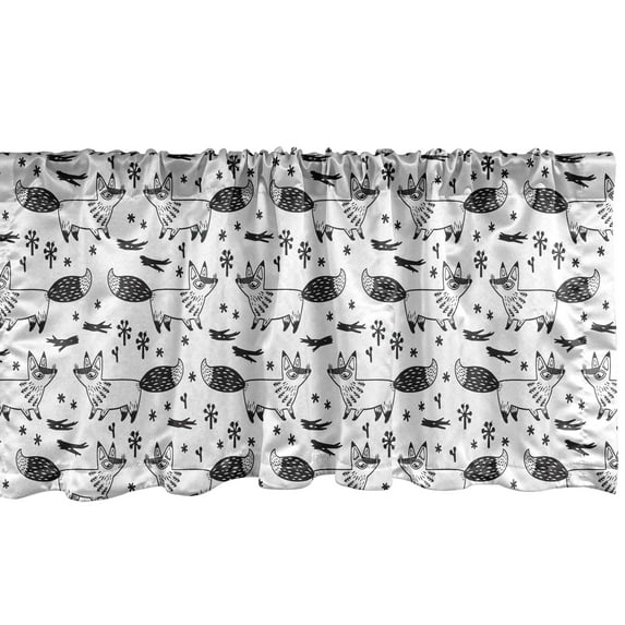 Ambesonne Fox Window Valance, Monochromatic Animal, 42" x 12", Charcoal Grey White