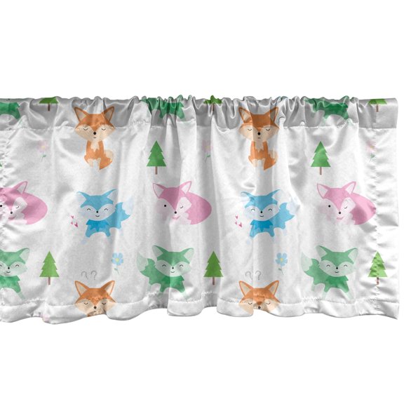 Ambesonne Fox Window Valance, Pine Tree and Fox Graphic, 42" x 18", White Multicolor
