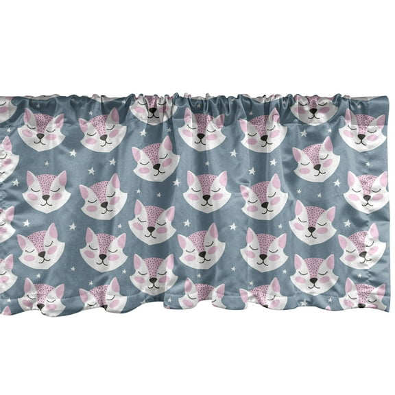 Ambesonne Fox Window Valance, Sleeping Fox Sky Stars, 54" X 18", Slate Blue Pale Pink