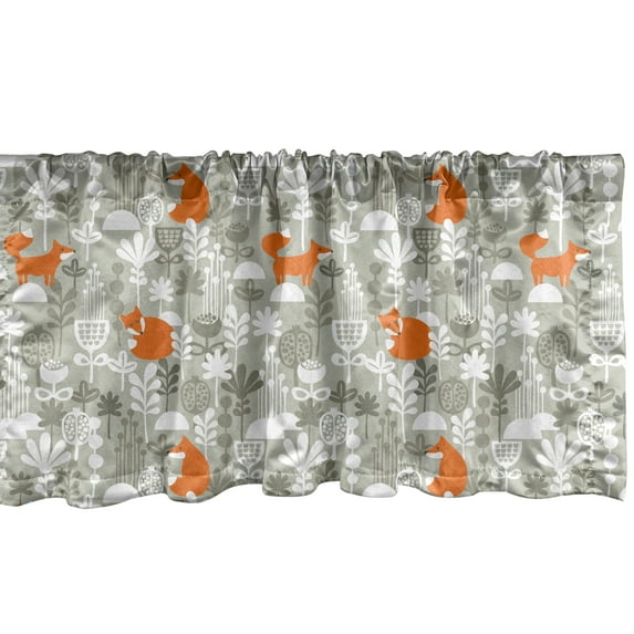 Ambesonne Fox Window Valance, Winter Forest with Flowers, 54" X 12", Pale Grey Orange