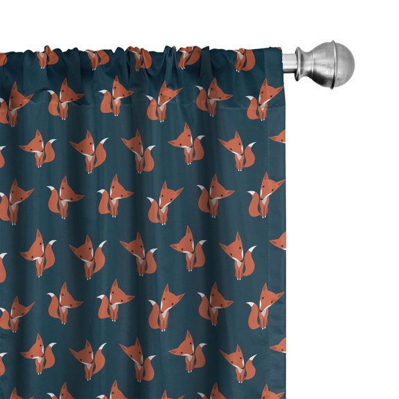 Ambesonne Foxes Curtains, Symmetric Forest Animals Art, Pair of 28"x84", Burnt Sienna Petrol Blue