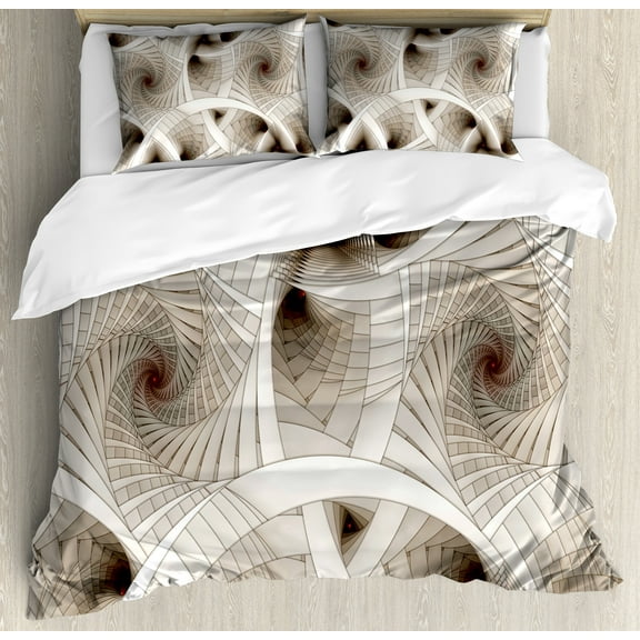 Ambesonne Fractal Duvet Cover Sets, Abstract Digital Style, 2-Queen, Beige