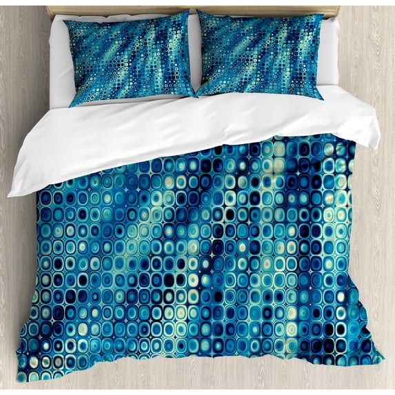 Ambesonne Fractal Duvet Cover Sets, Mosaic Geometric Style, 2-Queen, Petrol Blue