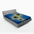 thumbnail image 1 of Ambesonne Fractal Fitted Sheet, Floral Rotary Lines, Full Size, Yellow Violet Blue, 1 of 2