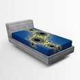 thumbnail image 1 of Ambesonne Fractal Fitted Sheet, Floral Rotary Lines, Twin Size, Yellow Violet Blue, 1 of 2