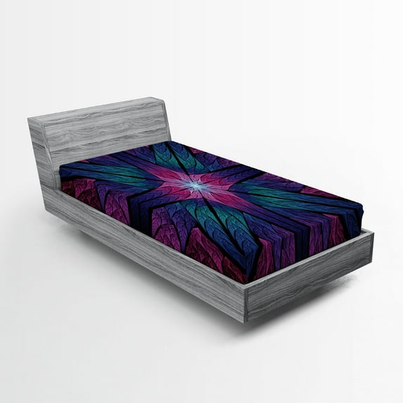 Ambesonne Fractal Fitted Sheet, Psychedelic Vivid Art, Twin Size, Plum Indigo