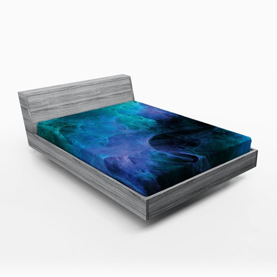 Ambesonne Fractal Fitted Sheet, Surreal Colors, Full Size, Blue