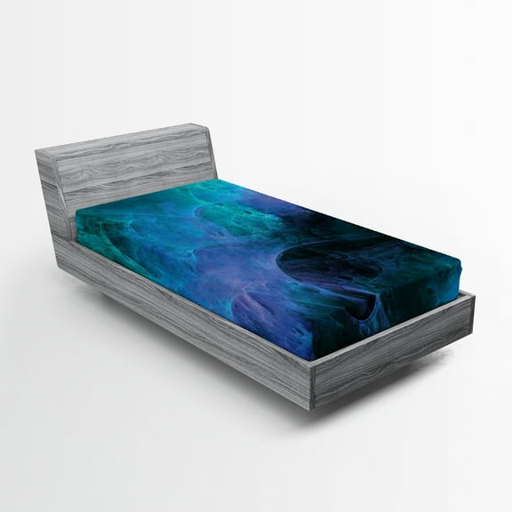 Ambesonne Fractal Fitted Sheet, Surreal Colors, Twin Size, Blue