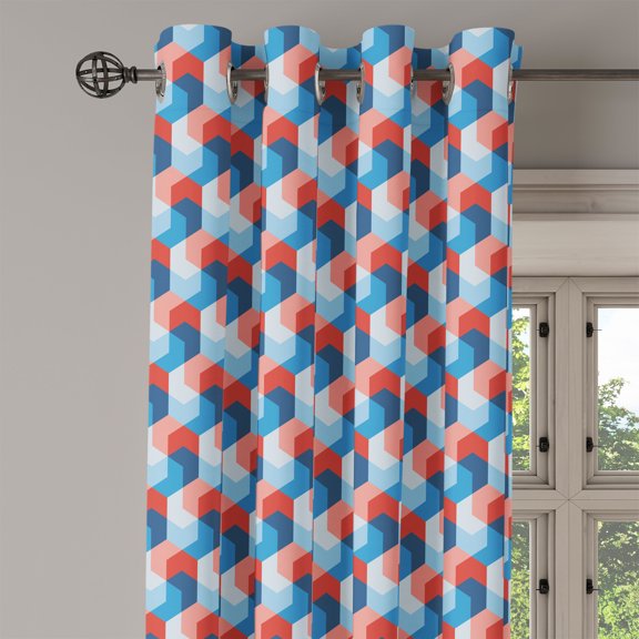 Ambesonne Fractal Grommet Curtain Single Panel, Mosaic Geometric Art, 50"x60", Blue Red