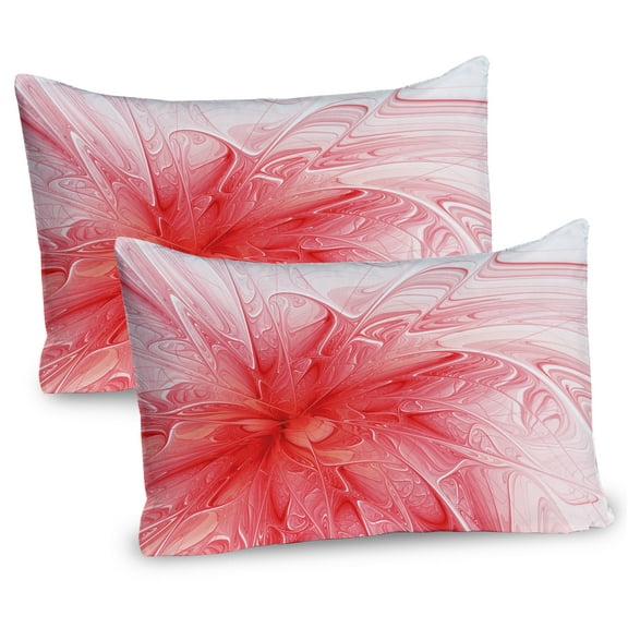 Ambesonne Fractal Pillow Sham 2 Pack, Floral Details, 26"x20", Red and White