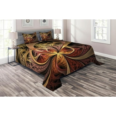 Ambesonne Fractal Quilted Coverlet 3 Pcs, Gothic Medieval Theme, Queen Size, Multicolor