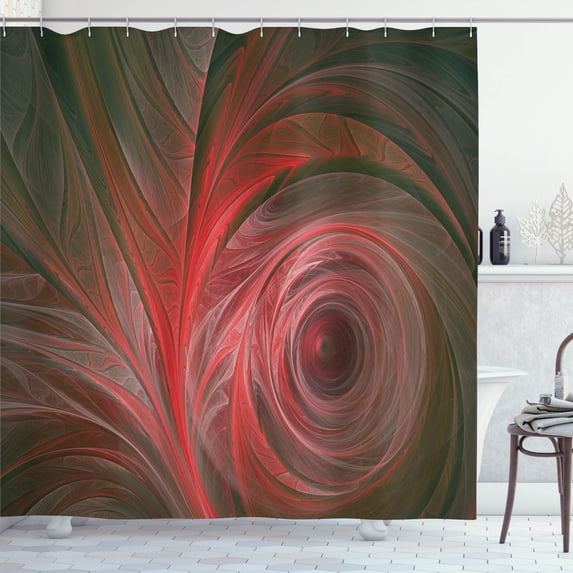 Ambesonne Fractal Shower Curtain, Spiral Curvy Leaf Veins, 69"Wx70"L, Coral Red