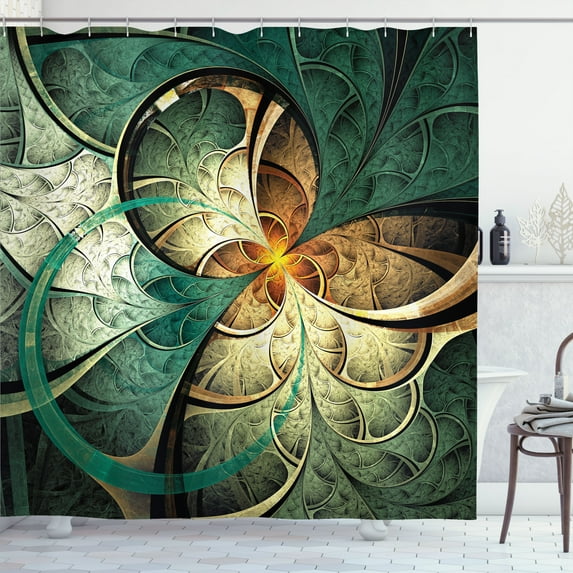 Ambesonne Fractal Shower Curtain, Surreal Flowers Motif, 69"Wx84"L, Jade Green Orange