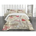 thumbnail image 1 of Ambesonne France Quilted Bedspread Set 3 Pcs, Doodle Eiffel Tower Love, King Size, Beige Pink, 1 of 5