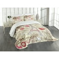 thumbnail image 1 of Ambesonne France Quilted Bedspread Set 3 Pcs, Doodle Eiffel Tower Love, Queen Size, Beige Pink, 1 of 5
