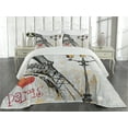 thumbnail image 1 of Ambesonne France Quilted Coverlet 3 Pcs, Grunge Eiffel Europe, Queen Size, Yellow Black and Red, 1 of 4