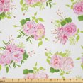 thumbnail image 1 of Ambesonne French Floral Fabric by the Yard Microfiber, Blossoming Peonies, 10 Yards, Lime Green and Pink, 1 of 2