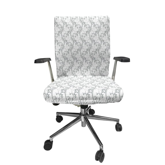 Ambesonne French Floral Office Chair Cover Stretchable High Back, Curlicue Leafy Retro, Pale Grey and White