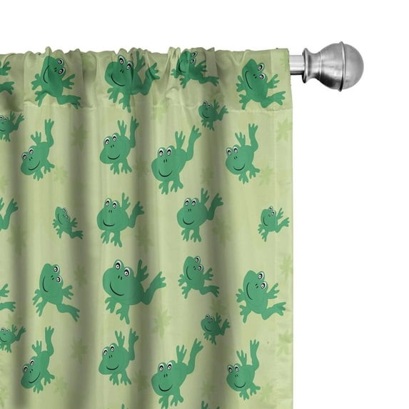 Ambesonne Frog Window Curtains, Animal and Flower Silhouettes, Each 28" W x 63" L, Pastel Green Sea Green
