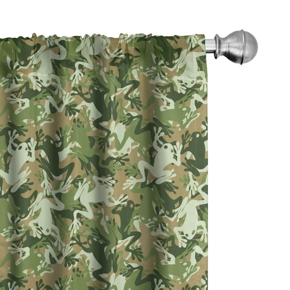 Ambesonne Frog Curtains, Skull Camouflage Design, Pair of 28"x95", Sage Pine Green