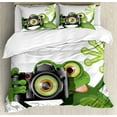thumbnail image 1 of Ambesonne Frog Duvet Cover Sets, Funny Animal with Camera, 2-King, White Black, 1 of 7