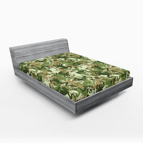 Ambesonne Frog Fitted Sheet, Skull Camouflage Design, Full Size, Sage Pine Green