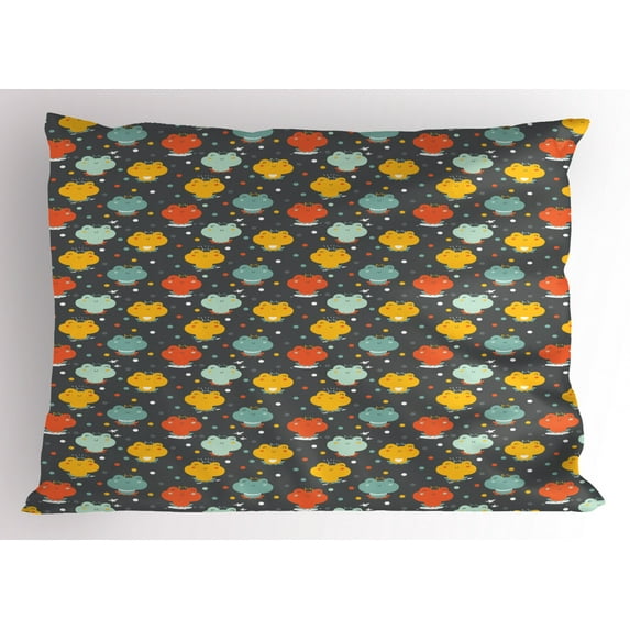 Ambesonne Frog Pillow Sham, Cartoon Colorful Frogs, 26" X 20", Multicolor