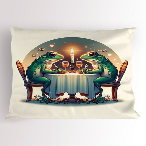 Ambesonne Frog Pillow Sham, Croaker Couple Romantic Dinner, 36" X 20", Fern Green White Brown