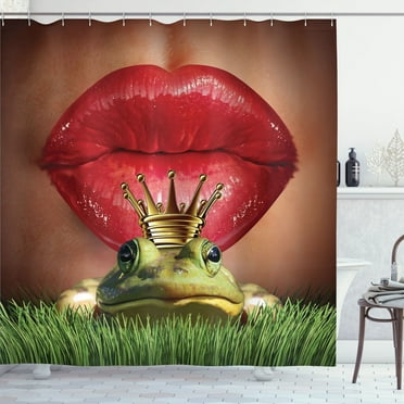 Ambesonne Frog Shower Curtain, Prince, 69"Wx70"L, Green Red Yellow