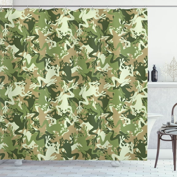 Ambesonne Frog Shower Curtain, Skull Camouflage Design, 69"Wx70"L, Sage Pine Green
