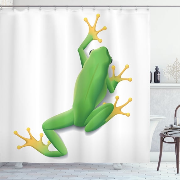 Ambesonne Frog Shower Curtain, Tropic Frog in Nature, 69"Wx75"L, Green White Yellow