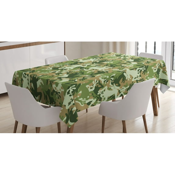 Ambesonne Frog Tablecloth Rectangular Table Cover, Skull Camouflage Design, 52"x70", Sage Pine Green