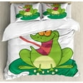 thumbnail image 1 of Ambesonne Frogs Duvet Cover Sets, Funny Animal Catches a Bug, 2-King, Lime Green Multicolor, 1 of 7