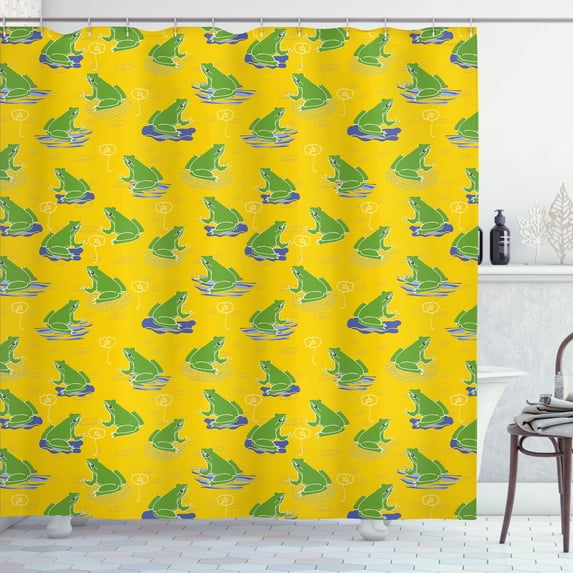 Ambesonne Frogs Shower Curtain, Natural Pond Animals Graphic, 69"Wx70"L, Earth Yellow and Multicolor