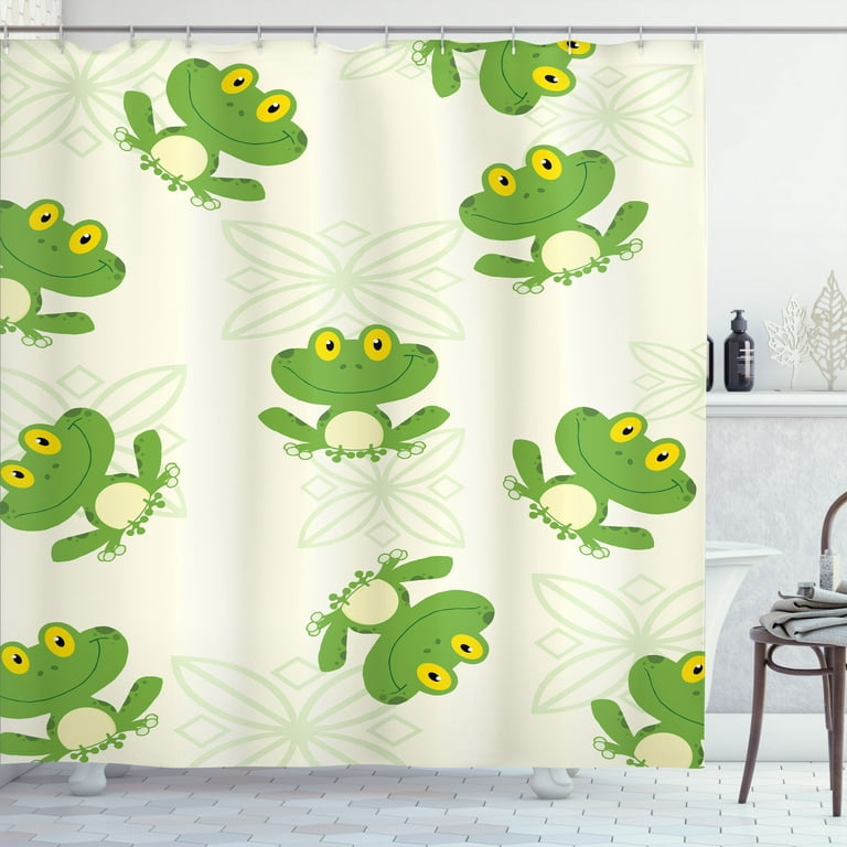 Ambesonne Frogs Shower Curtain, Repetitive Smiling Animal, 69Wx70