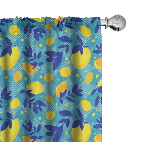 Ambesonne Fruit Window Curtains, Cartoon Lemons and Leaves, Each 28" W x 63" L, Yellow and Multicolor