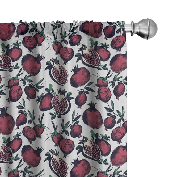 Ambesonne Fruit Window Curtains, Cut and Whole Pomegranates, Each 28" W x 63" L, Pale Grey Maroon Green