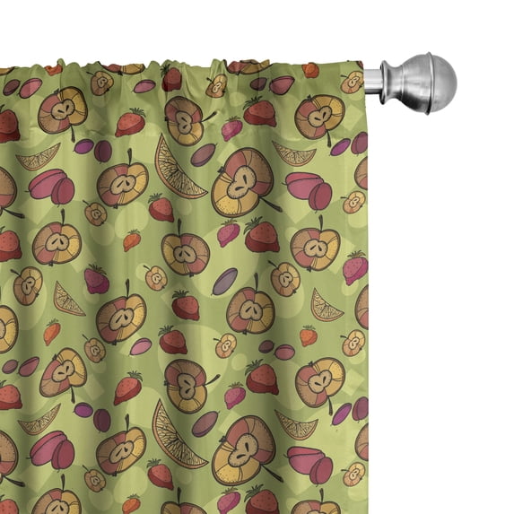 Ambesonne Fruit Window Curtains, Fresh Mix Apple Plum Berry, Each 28" W x 84" L, Pale Green Multicolor