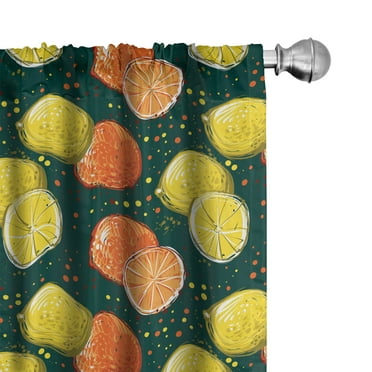 Ambesonne Fruit 4-Panel Curtains, Hand Drawn Oranges and Lemons, 56"x95", Dark Teal Multicolor