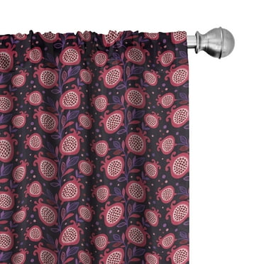 Ambesonne Fruit 4-Panel Curtains, Pomegranates Leaves Pattern, 56"x84", Charcoal Grey Dark Pink